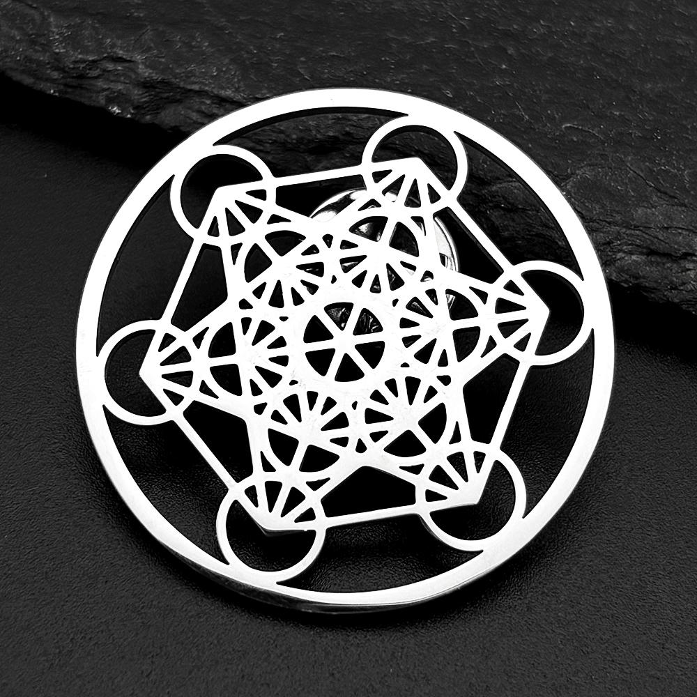 Flower of Life Stainless Steel 7 Chakras Brooch Pins for Women Men Gold Color Metatron Cube Sacred Geometry Symbol Jewelry Gift