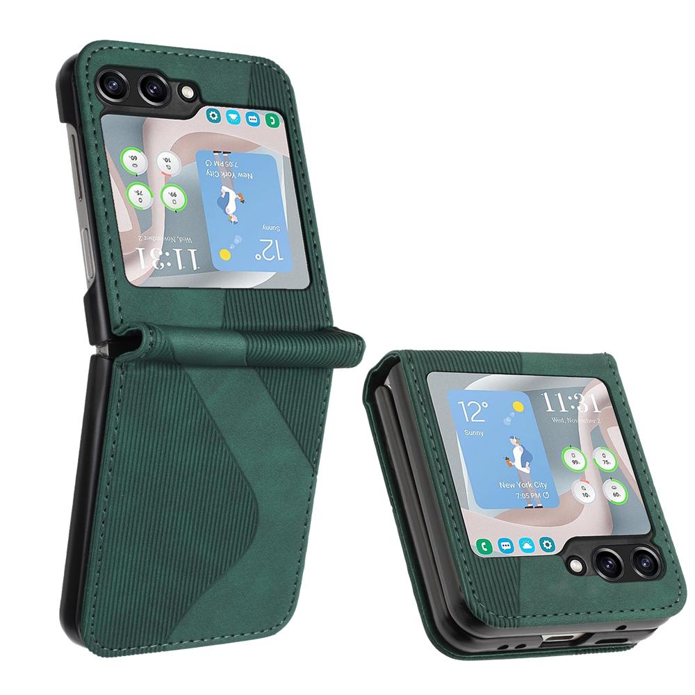 Premium Leather Case for Samsung Galaxy Z Flip 6 Flip 5 Flip 4 3 Credit Cards Slot Phone Bag Cover Shockproof Armor & S LINE