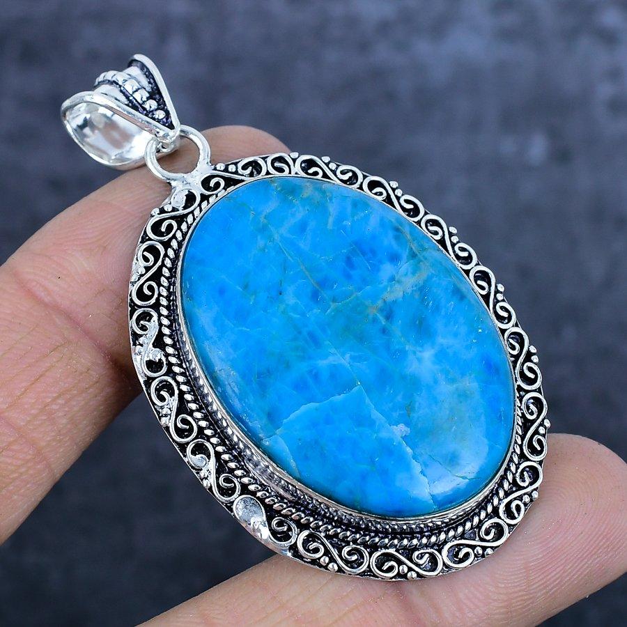 Натуральный неоново-синий апатит 925 стерлинговое серебро ювелирный кулон 2,56" t9m05