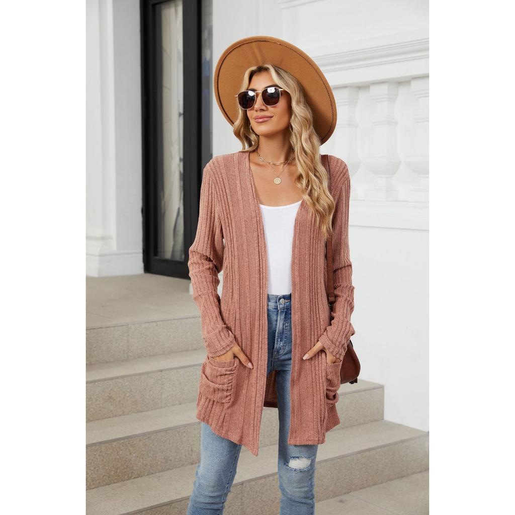 Cardigans - Fall Winter Women's Solid Brushed Pocket Long Sleeve Cardigan Coat Casual Outerwear Top