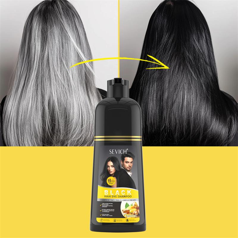 3 в 1 Растительная Здоровая Краска для Волос 500 мл SEVICH Шампунь-Краска для Волос Черного Цвета для Мужчин и Женщин Растительный Мгновенный Цвет Шампунь Имбирь Черная Краска для Волос