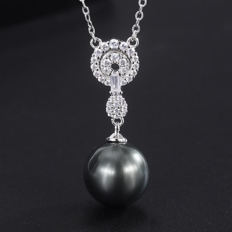 Ожерелье из ракушечного жемчуга Таитянские ювелирные изделия Серьги с жемчугом Медное покрытие Настоящее золото Подвеска Жемчужина Мода Полные бриллиантовые серьги