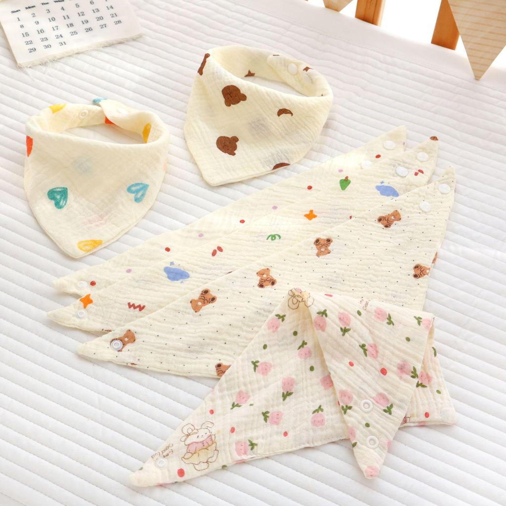 Pure Cotton Baby Triangle Bibs & Hair Scarf, Soft & Breathable Gauze, All-Season Use