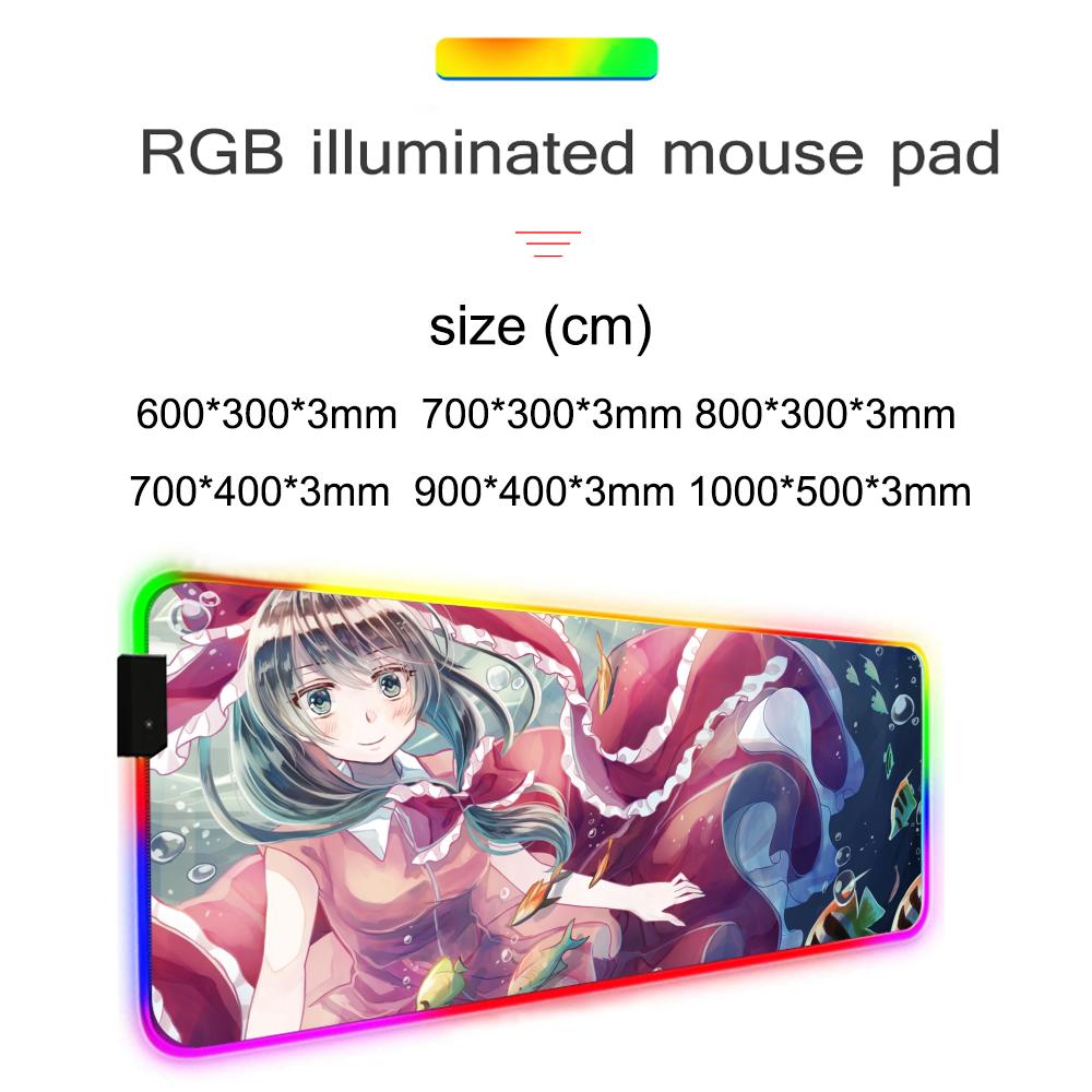 Hina Touhou Коврик для мыши RGB Игровой коврик для мыши Большой светодиодный коврик Настольный коврик для ПК Светящийся коврик для мыши Большие коврики для клавиатуры Настольный ковер с подсветкой
