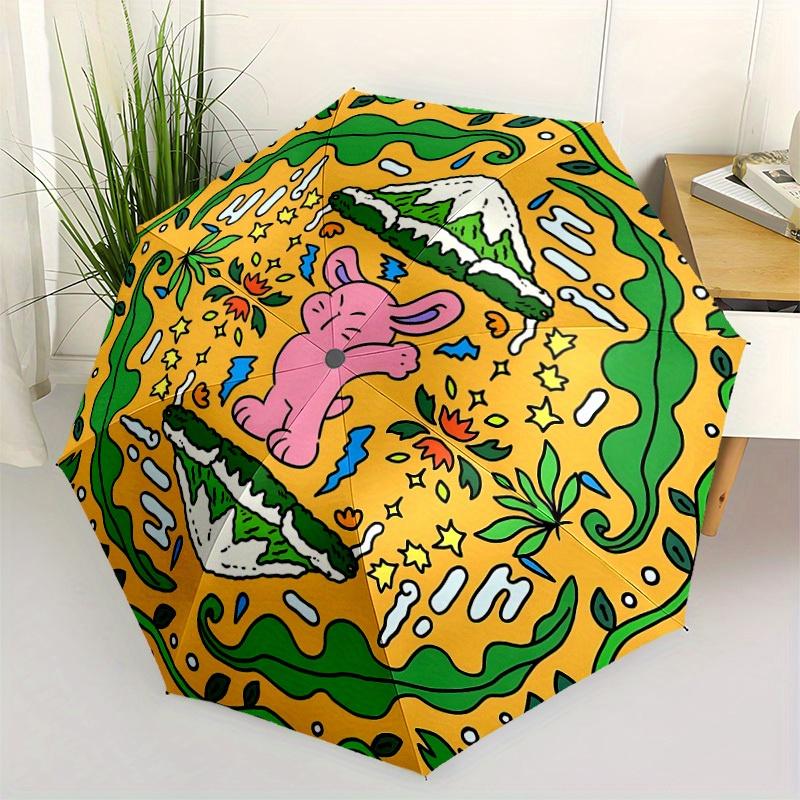 1pc Pink Bunny Automatic Folding Umbrella, Portable & Foldable Design with 8 Ribs, Casual Outdoor Accessory Halloween and Christmas gifts yy