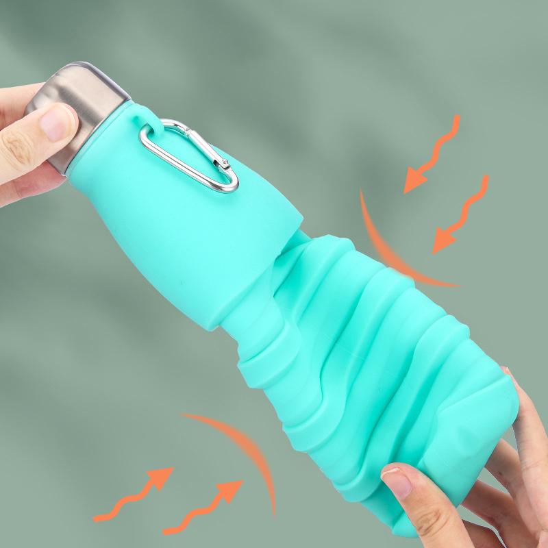 Складная бутылка с карабином, герметичная, силиконовая, складные бутылки для воды, портативные спортивные чашки, непротекаемая, для путешествий на открытом воздухе, 550 мл