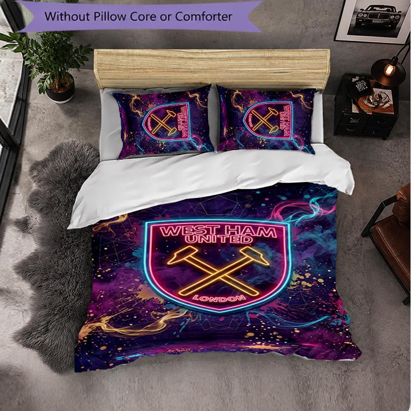 West Ham United Football 3 Piece Bedding Set Soft Duvet Cover Set with Pillowcases Printed Bedroom Decor Set for Home