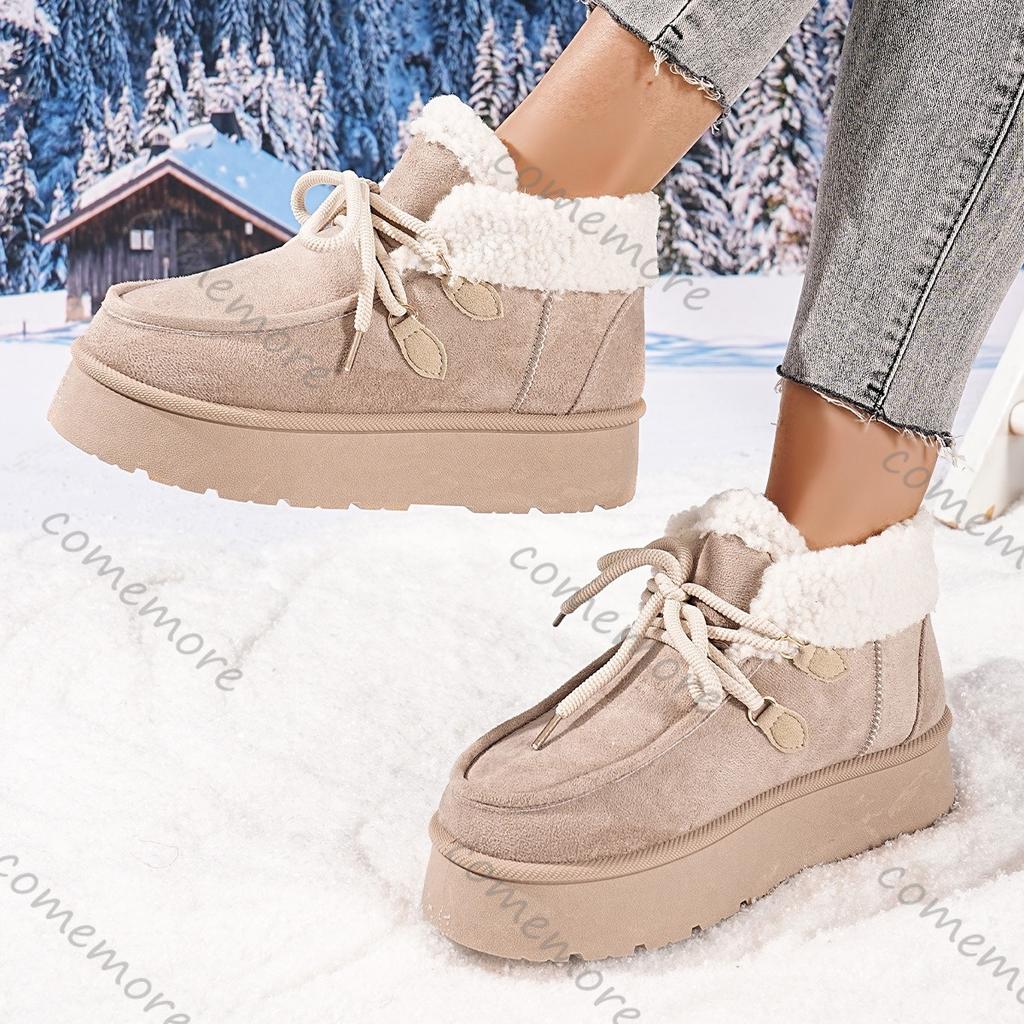 Fashion Comemore Women's Cotton Shoes 2025 Autumn Winter Round Head Thick Bottom Padded Warm Snow Boots Casual Flat Bottom Ankle Boots