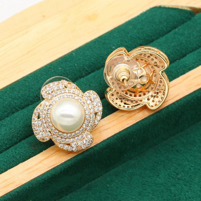 Jewelry Anti Allergic Zircon Bracelet Necklace Earrings Ring Pearl Jewelry Set