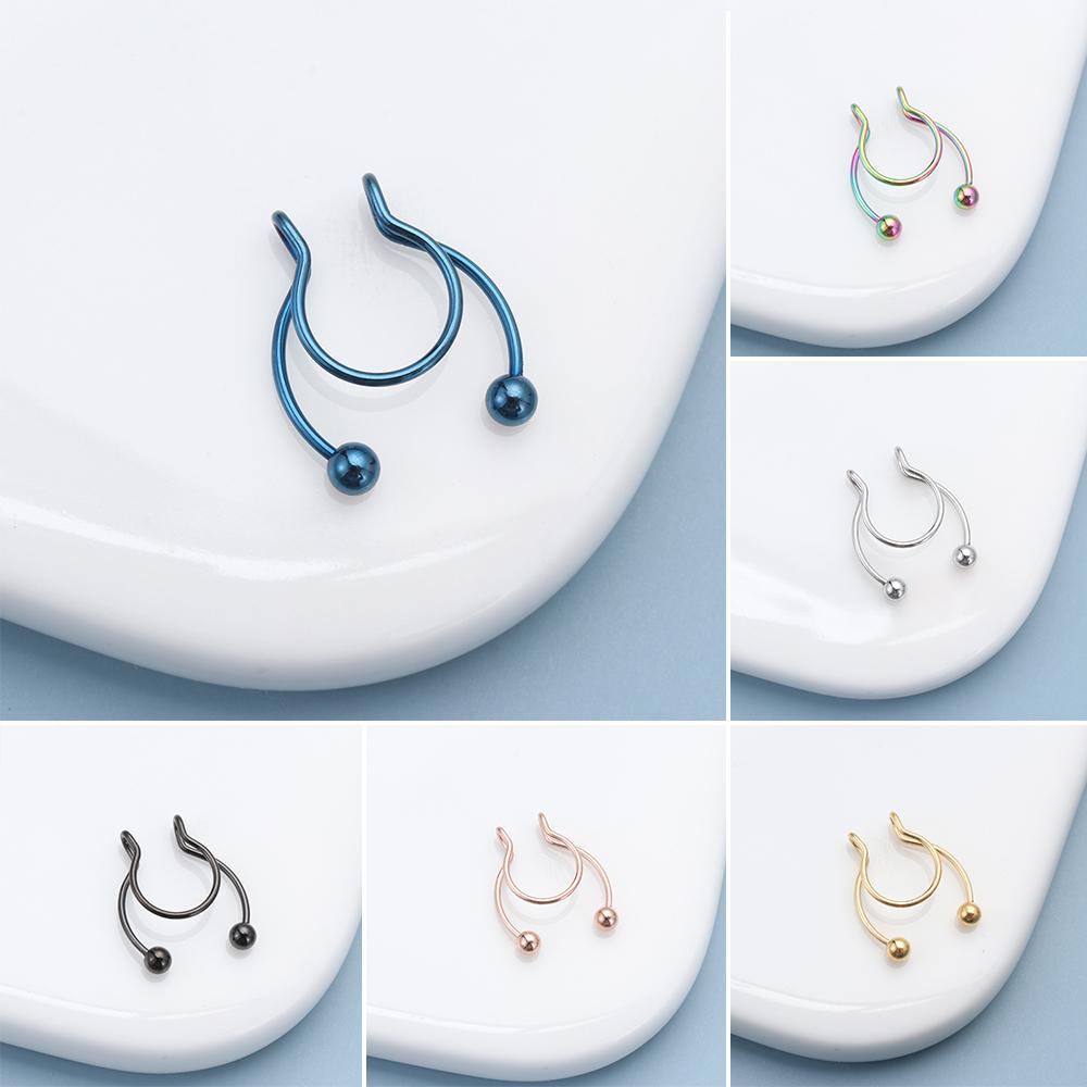 Fashion Colorful Fake Septum Stainless Steel Jewelry Non Piercing Nose Ring