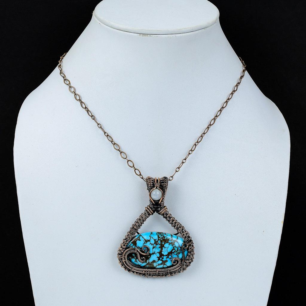 Ювелирные изделия ручной работы с бирюзовым драгоценным камнем из чистой медной проволоки, обернутые подвеской