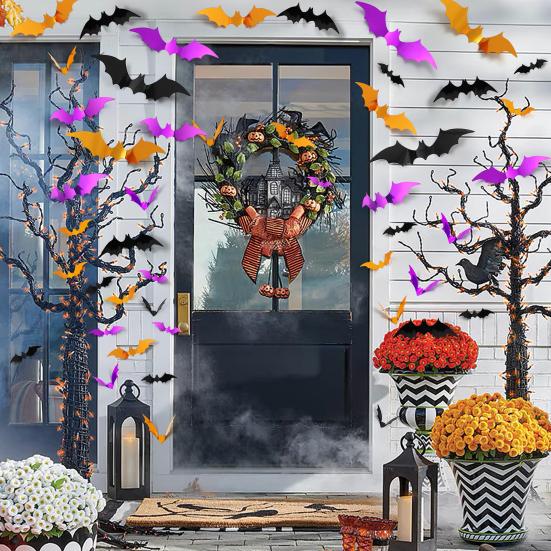 72/120 шт. 3D Наклейки на стену в виде летучих мышей, Реалистичный узор, Легко установить, Наклейки на стену, Украшения на Хэллоуин, Товары для вечеринок