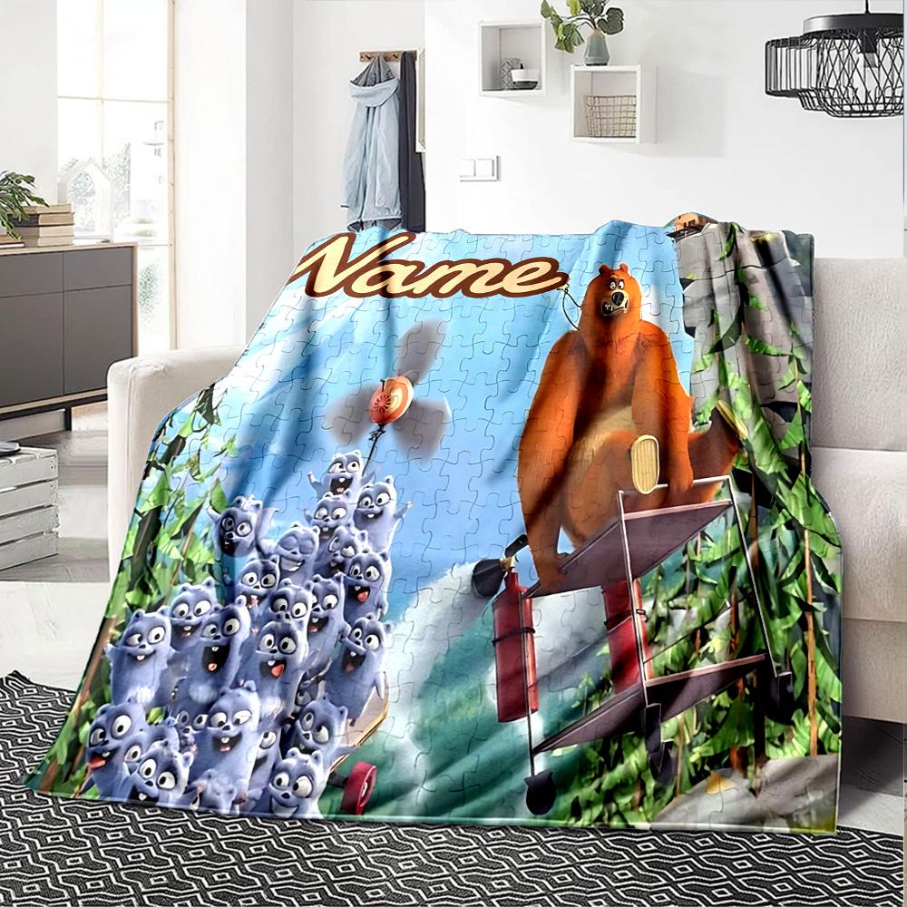 Custom Name Grizzly Lemmings Adventure flannel Blanket for Super Soft Cute Comfort Blanket for Travel Bedding Couch Sofa Blanket