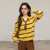 SLLSKY Women's Striped Polo-Neck Knit Pullover