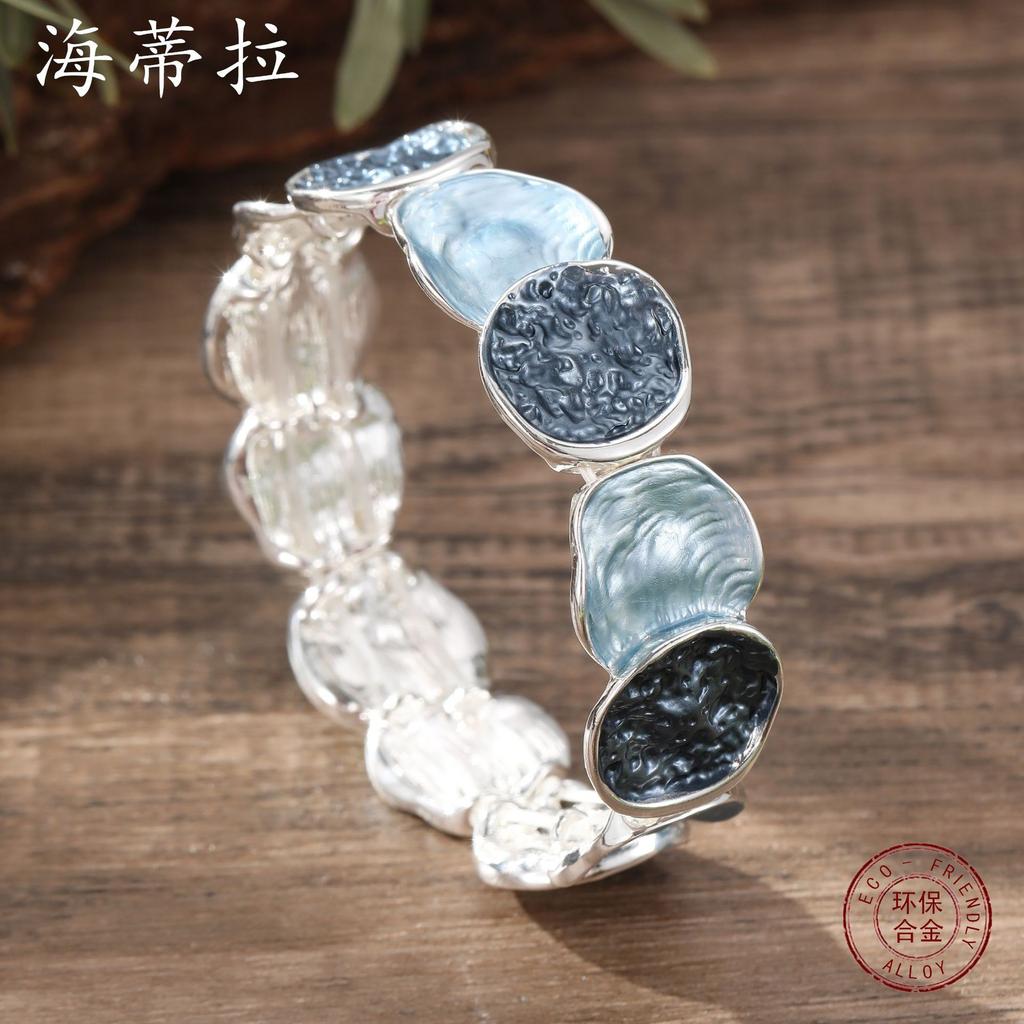 Новый эмалевый цвет круглый геометрический линейный эластичный браслет, модный и простой женский универсальный браслет с масляной росписью