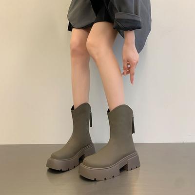 Модная платформа кожаная женская короткая обувь осень зима круглый носок женские ботильоны горячая новая рок высокое качество Y2k водонепроницаемые ботильоны
