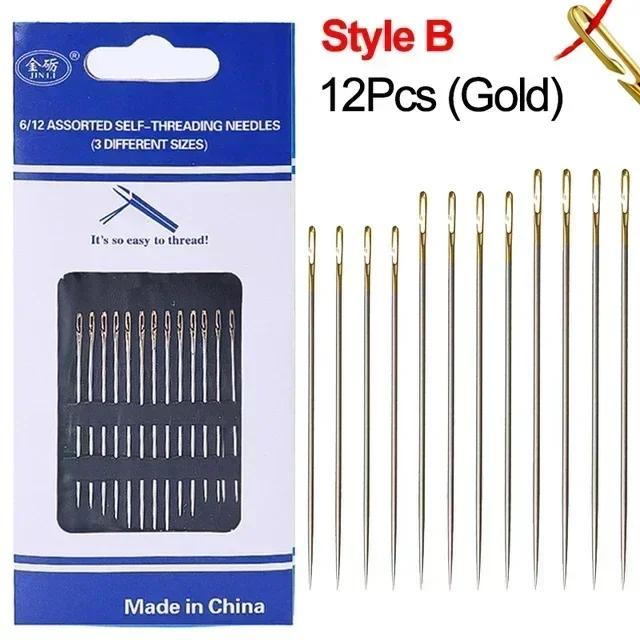 12/24/36 шт. потайных игл из нержавеющей стали, самозатачивающиеся иглы, набор для самостоятельной вышивки, ручная строчка для пожилых людей, нитевдеватель, швейные инструменты