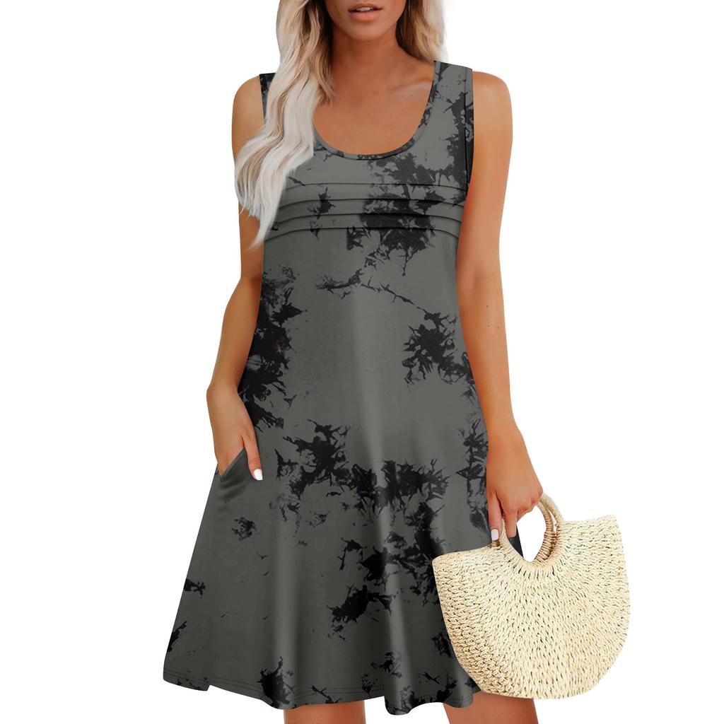 Womens Summer Dresses Loose  Sleeveless Sundresses Dress With Pockets