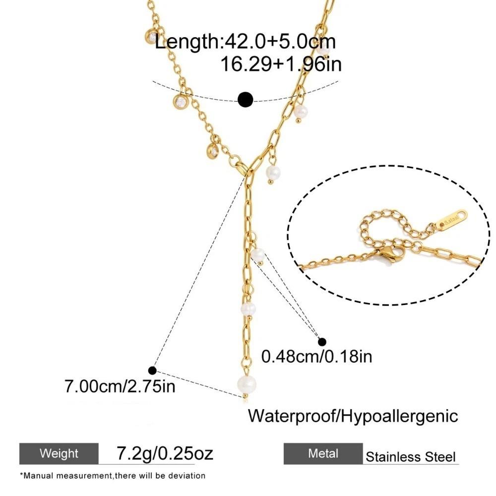 Y Shape Pearl Pendant Necklace 18K Gold Plated Wedding Necklace Elegant Chain Necklace Women