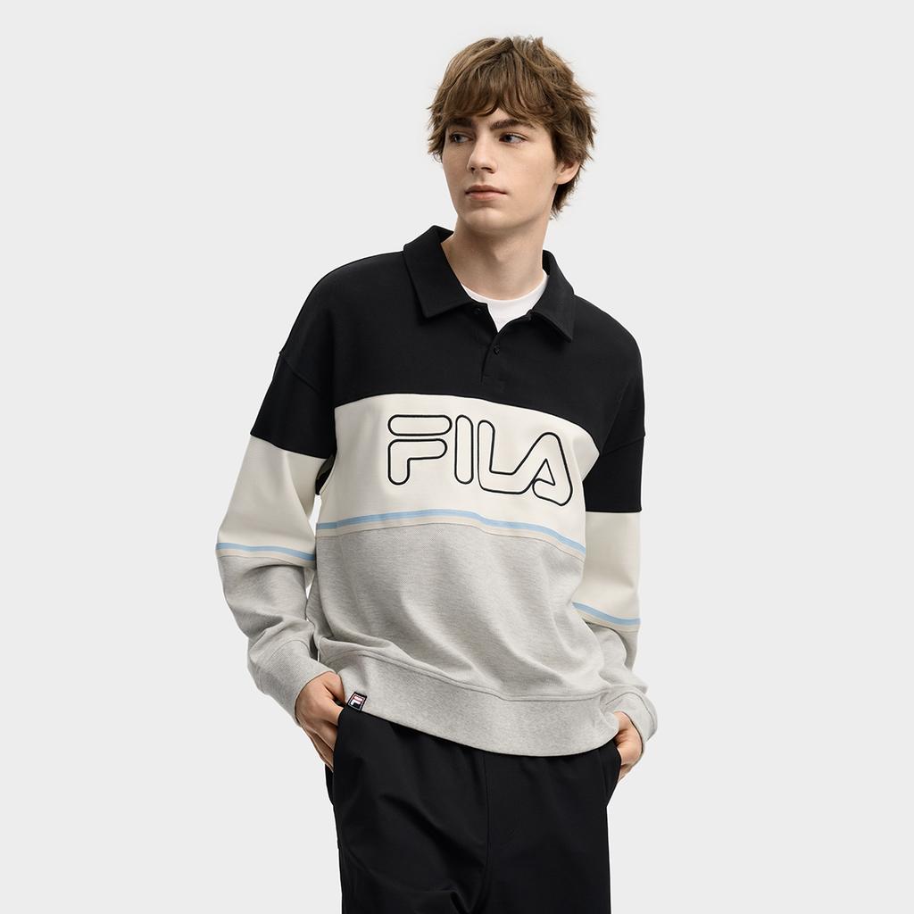 Fila Оригинальная Мода Классический Ретро Универсальная Удобная Вязаная Футболка-поло с Длинным Рукавом Мужские топы F11M549209FBK