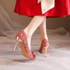 Shiny Sequins High Heels Pumps Women 2024 New Crystal Bowtie Thin Heeled Wedding Party Shoes Woman Luxury Pointed Toe Red Pumps