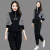 Women's Spring and Fall Plus Size Casual Sportswear Suit High Collar Long-sleeved Half-zipper Top + Drawstring Pants Two-piece Set