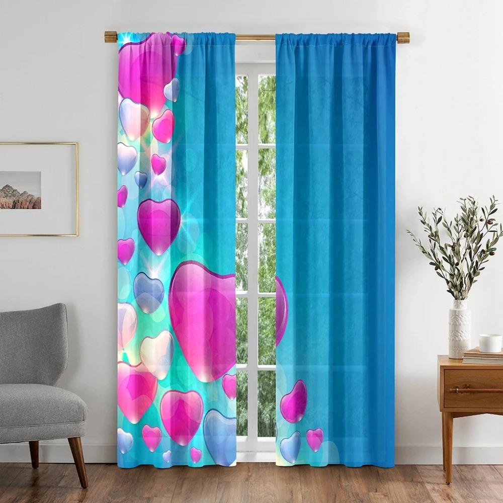 Новые дешевые розовые занавески с узором в виде сердечек и сердца, синие шторы с высоким затенением для гостиной, спальни, окна, украшения дома, 2 шт.
