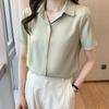 Chiffon Shirt for Women Summer Temperament Professional Shirt Polo Collar Short-sleeved Formal Shoulder Blouse