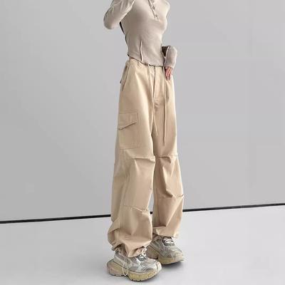 Рабочие брюки для женщин на осень Чистый хлопок Модные универсальные свободные утягивающие повседневные брюки с высокой талией Спортивные брюки