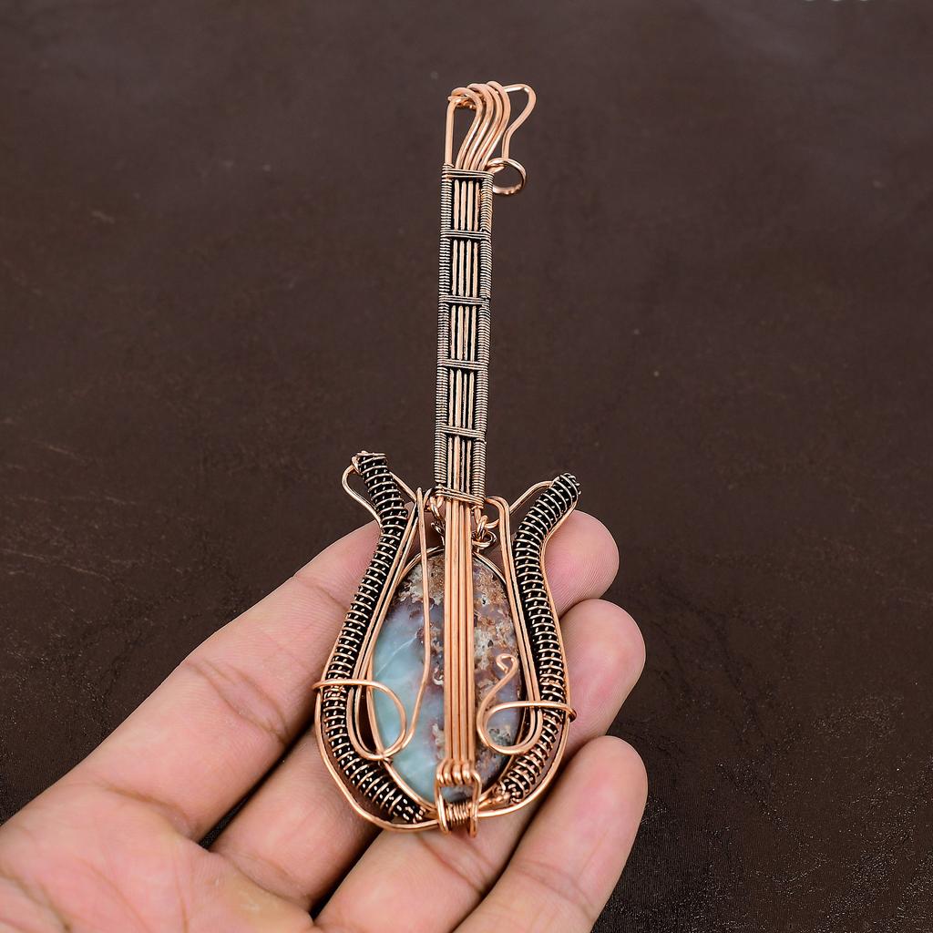 Подвеска для гитары из натурального карибского камня Ларимар, медная проволока, 4,53 дюйма, a0b98