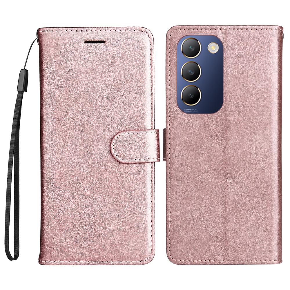 For Vivo V40 SE 5G/Y100 5G (Indonesia)/Y200e 5G/V30 Lite 5G (India) Case Solid Color Leather Mobile Cover Wallet Stand with Strap