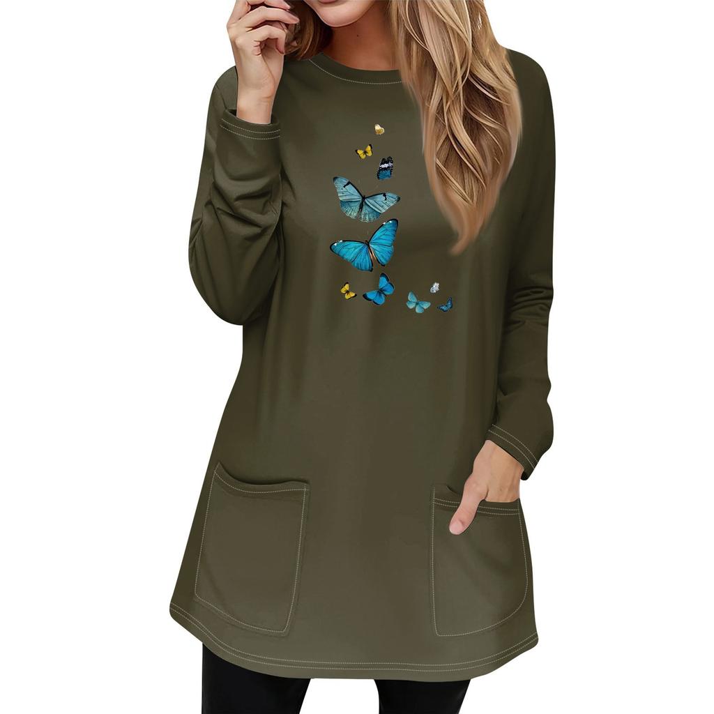 Женская толстовка, пуловер, спортивная одежда, карман, принт, повседневный топ с круглым вырезом и длинными рукавами