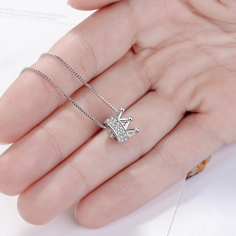 925 Sterling Silver Delicate Cubic Zircon Crown Pendant Neckace For Women Jewelry Birthday Gifts Wholesale S-N311