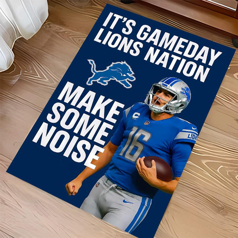 Коврик с принтом логотипа Detroit Lions - Мягкий, Моющийся, Нескользящий Коврик для Помещений под Офисные Стулья, Гостиную, Домашний Офис, Декоративный Ковер
