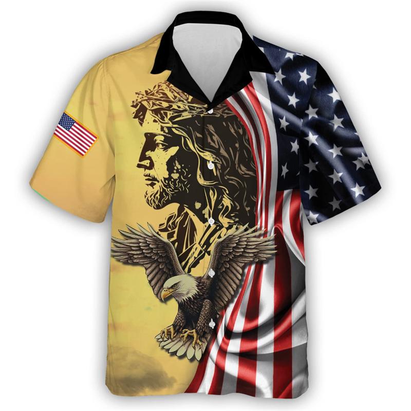 2024 American Independence Day 3D Print Shirts For Men Clothes Happy July Fourth Women Blouses USA Eagle Patriotic Lapel Blouse