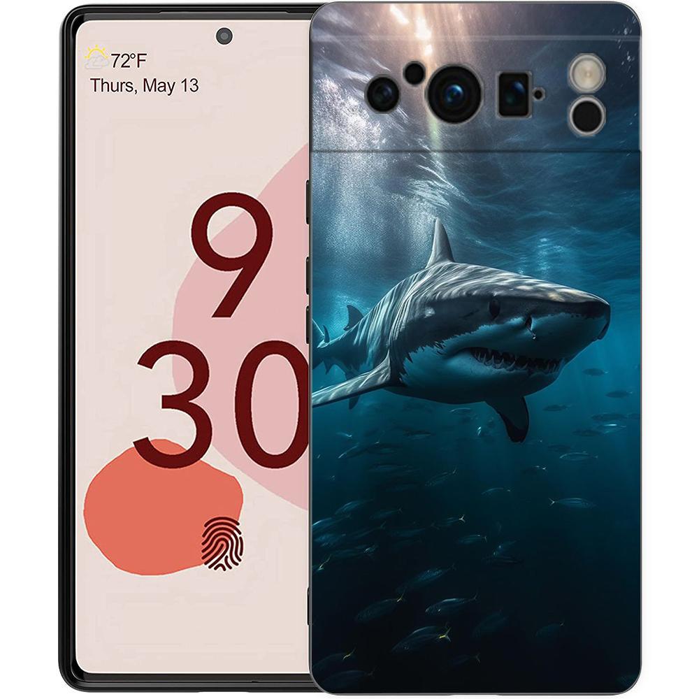Роскошный ТПУ чехол для телефона Google Pixel 9 8 8A 7 7A 6 Pro XL 6A 5G Океан Кит Акула Плавают Черный Мягкий Задний Чехол