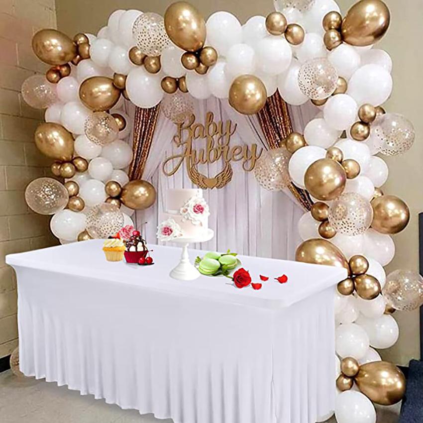 Черно-белая эластичная скатерть из спандекса, скатерть для стола высотой 4 фута 6 футов, скатерть для свадьбы, дня рождения, декоративная крышка для стола с оборками