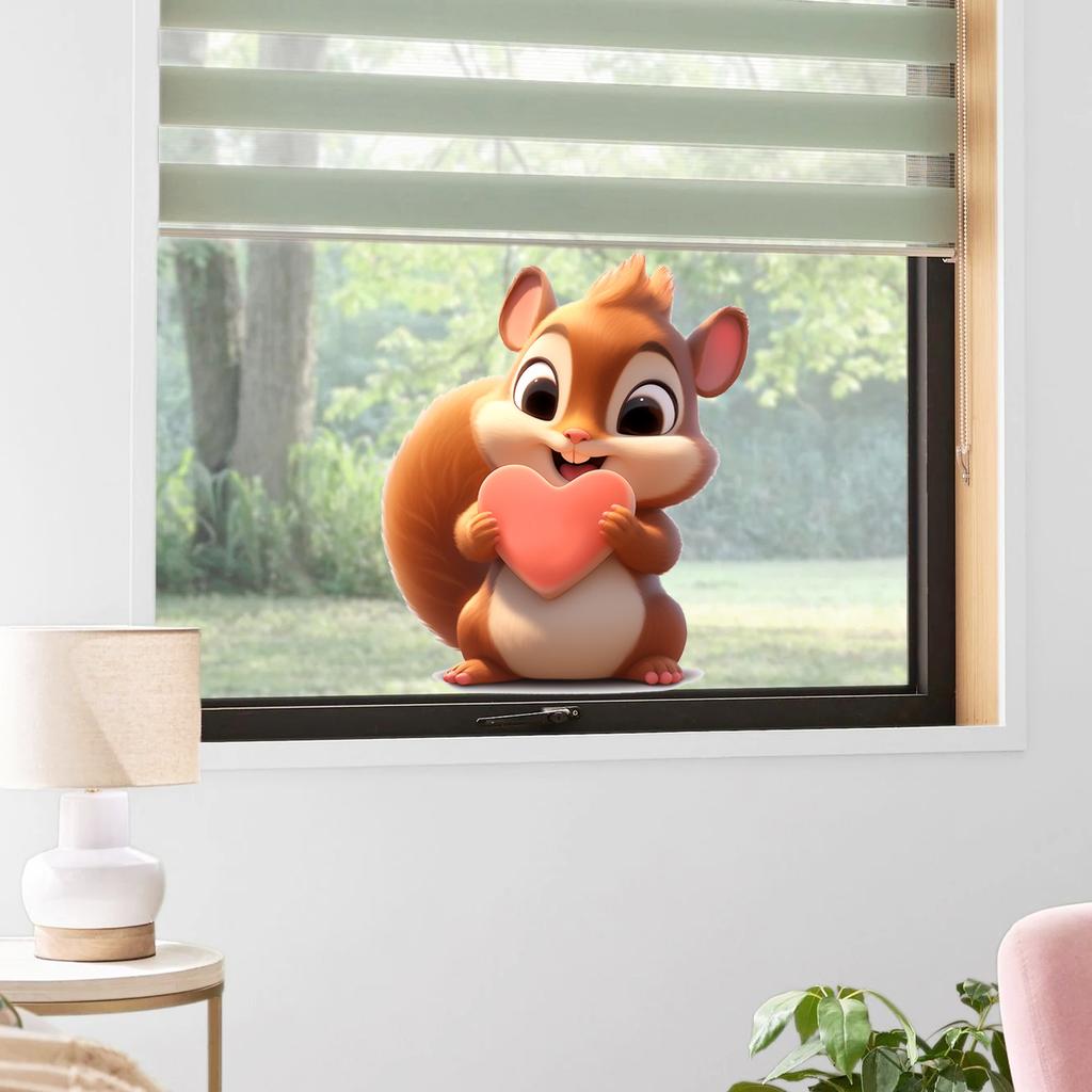 Cute Cartoon Squirrel Static Cling Window Stickers No Glue for Living Room Bedroom Home Decor Removable Reusable