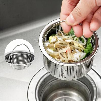 Сито для кухонной раковины из нержавеющей стали 304, Универсальный фильтр для слива с ручкой, Сетчатая корзина против засорения для большинства стоков