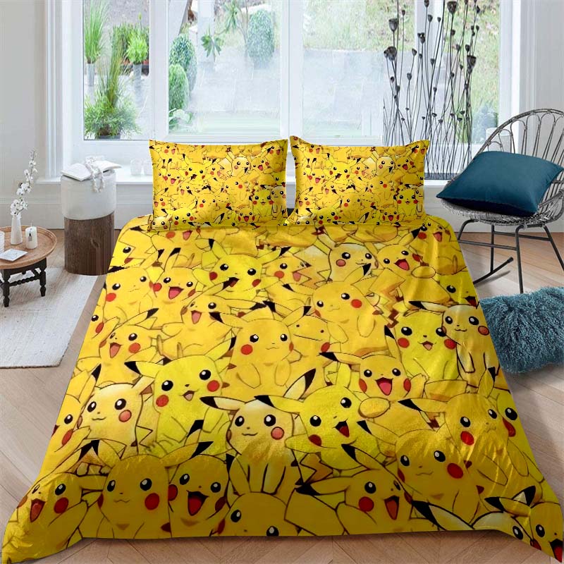 2026New Pikachu Cartoon Three-piece Bedding Set, Suitable for Bedroom Decor, Available in Large and Extra-large Sizes.