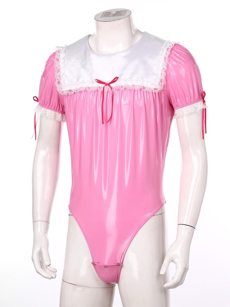 Мужской комбинезон для трансвеститов, костюм французской горничной, костюм для косплея с кружевной отделкой, латексное боди, униформа для ролевых игр, соблазнительная XXXL