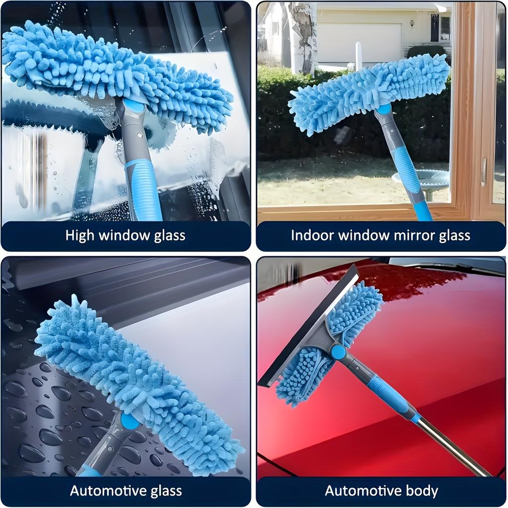 425cm Chenille Glass Wiper Set with Long Handle and Adjustable Length Scraping 2-in-1 Glass Wiper.