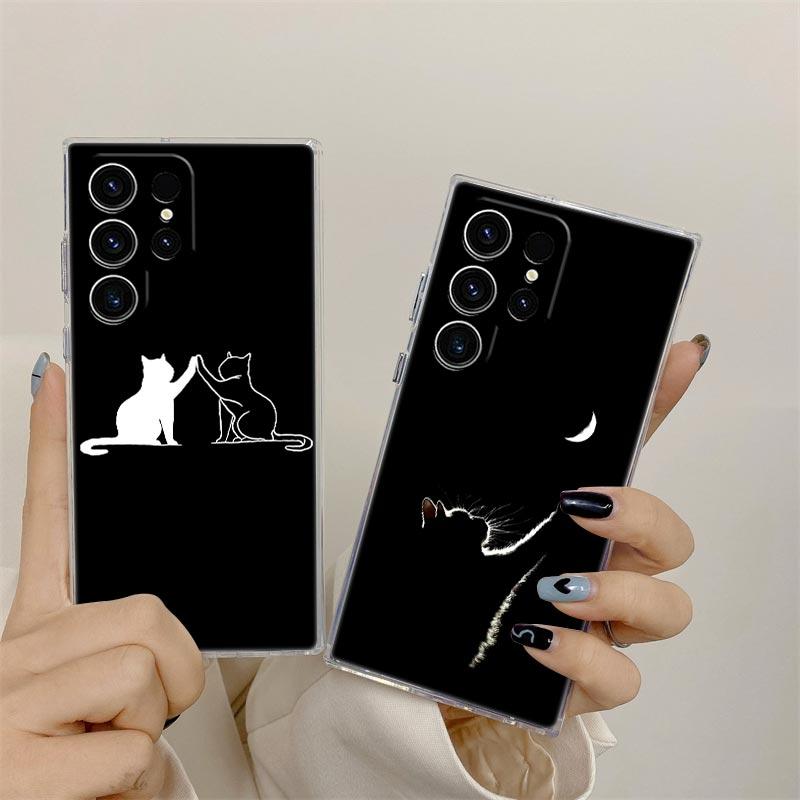 Забавный Милый Кот Линейный Рисунок Прозрачный Чехол Для Samsung Galaxy S26 S25 S24 S23 Ultra S20 S21 FE S22 Plus S26 Ultra S25FE Мягкая Крышка для Телефона