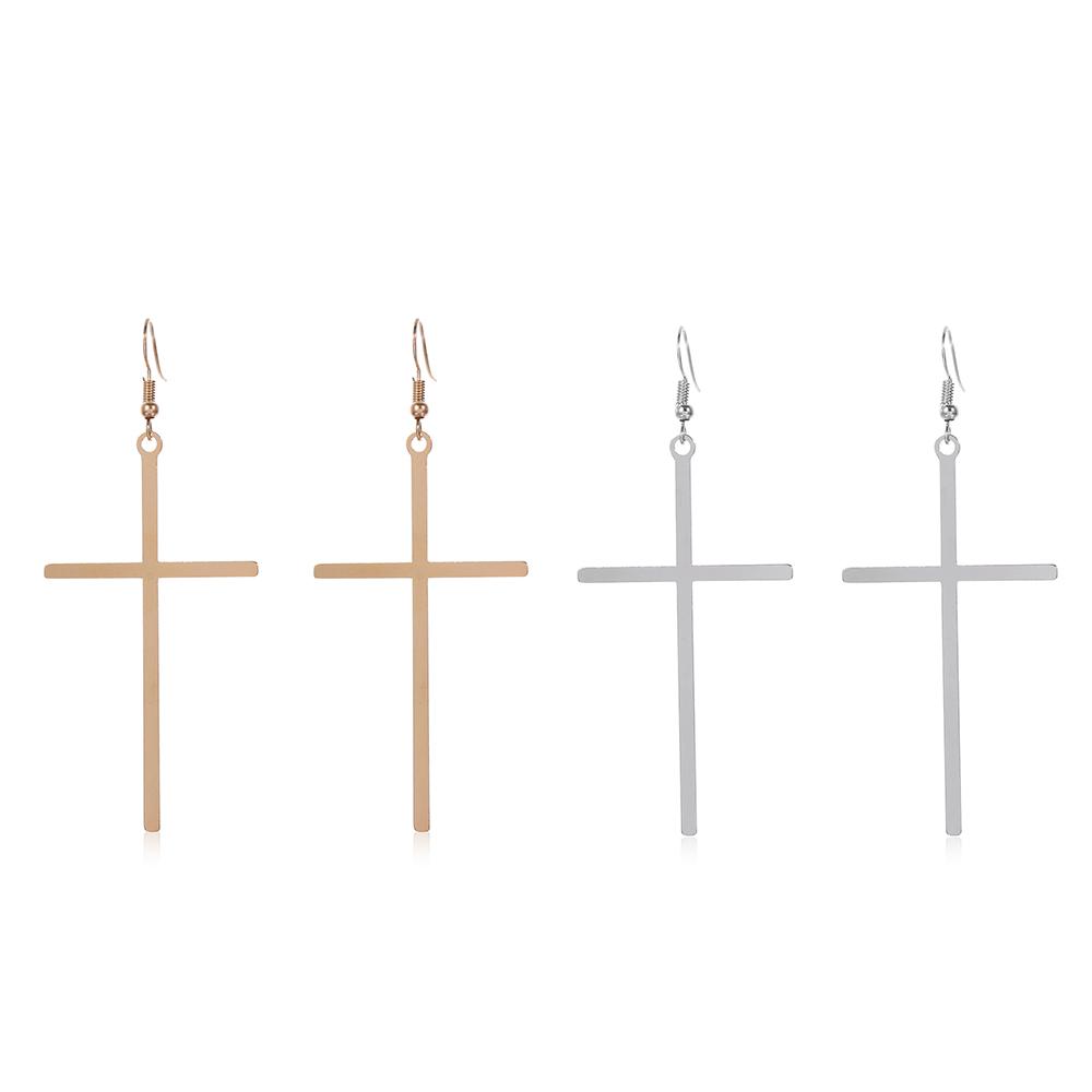 Этнические Длинные Серьги с Большим Крестом для Женщин Золотого Цвета Висячие Серьги Цирконий Дропшиппинг Этническая Бижутерия Женские Панк Серьги с Крестом