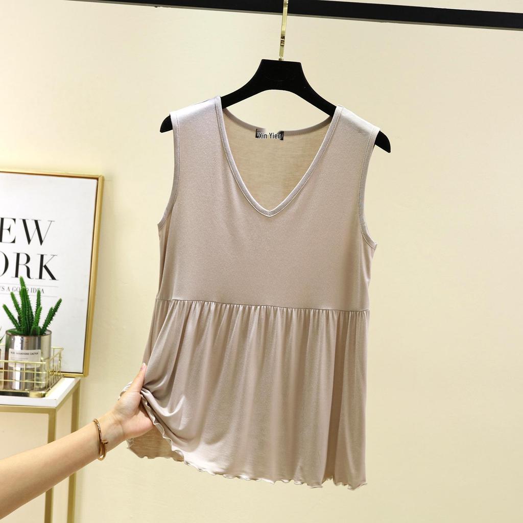 Женская летняя модальная майка с V-образным вырезом - Большой размер, однотонная, облегающая майка