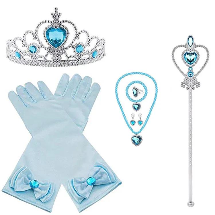 Princess Elsa Cosplay Accessories Gloves Wand Crown Jewelry Set Elsa Wig Braid For Snow Queen Princess Dress Clothes Cosplay