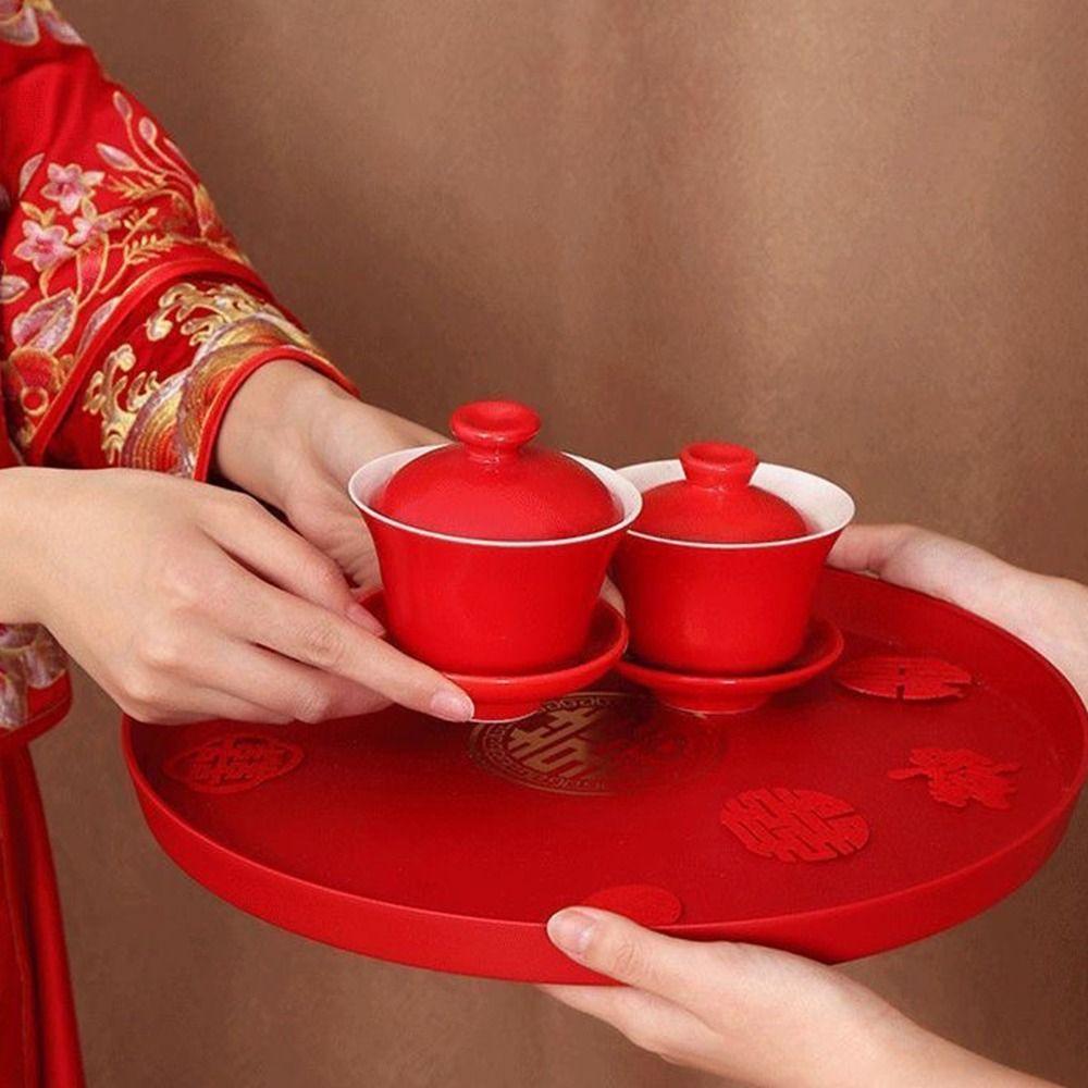 1Pcs Wedding Banquet Red Tray Festive Supplies Chinese Traditional Plate New Xi Tray