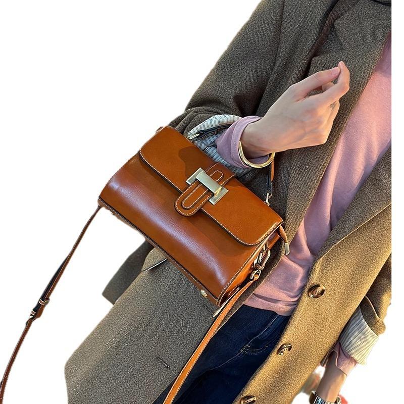 Genuine Leather Small Square Bag Women's Spring/Summer First Layer Cowhide Fashion All-match Messenger Bag Shoulder Crossbody Bag