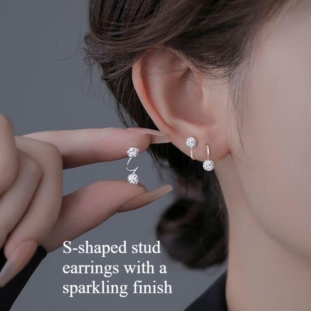 1 Pair Spiral Piercings Stud Earrings Double-ended Luxury Earrings Rhinestone Earrings Women