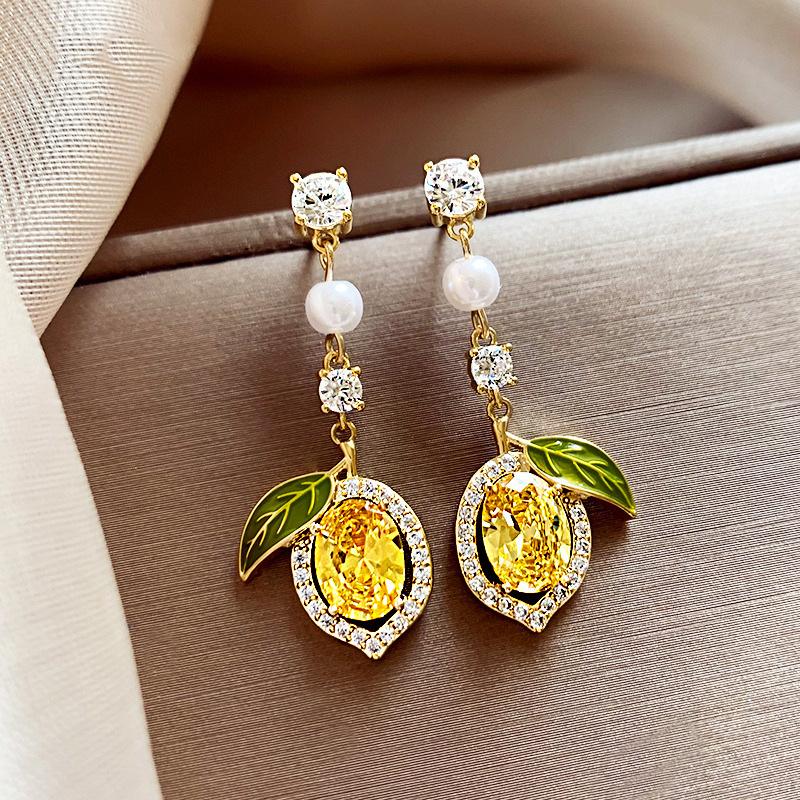 Exquisite Yellow Zircon Lemon Earrings For Women Personalized Daily Accessory Party Jewelry Birthday Anniversary Gifts